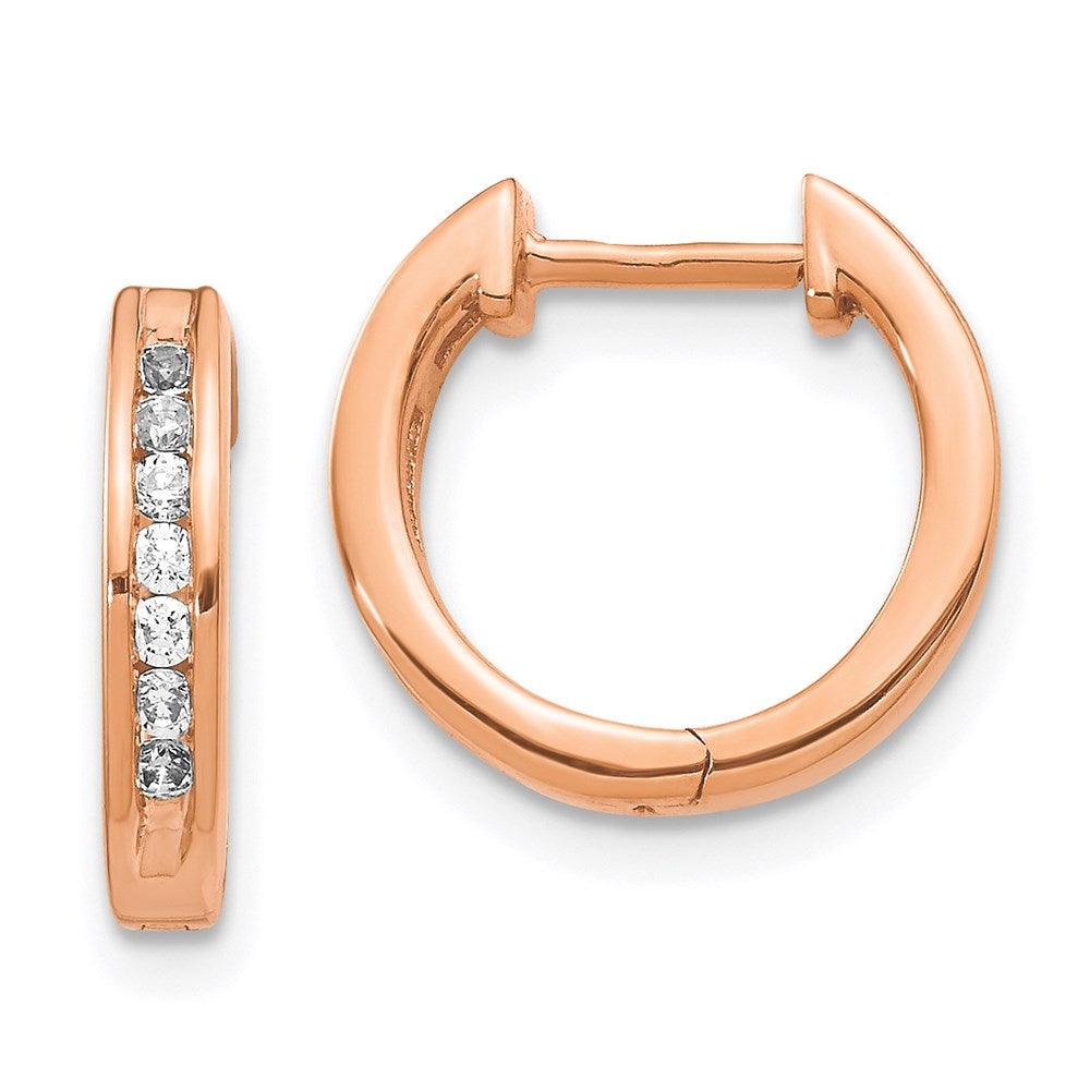 14k Rose Gold Diamond Hinged Hoop Earrings