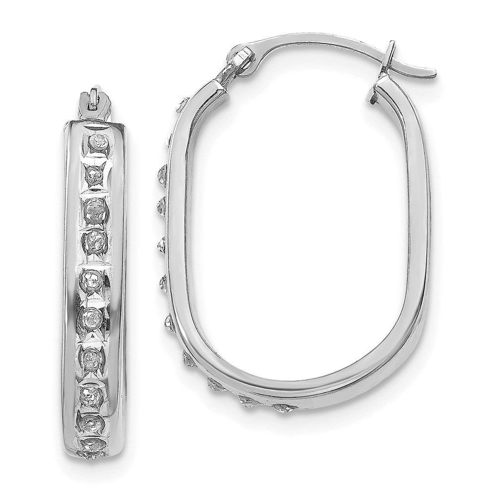 14k White Gold Diamond Fascination Squared Hinged Hoop Earrings