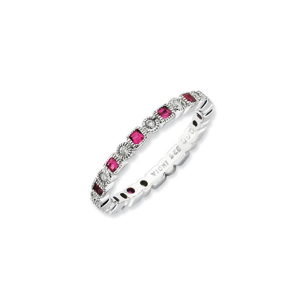 Sterling Silver Stackable Expressions Polished Cr. Ruby & Dia Ring