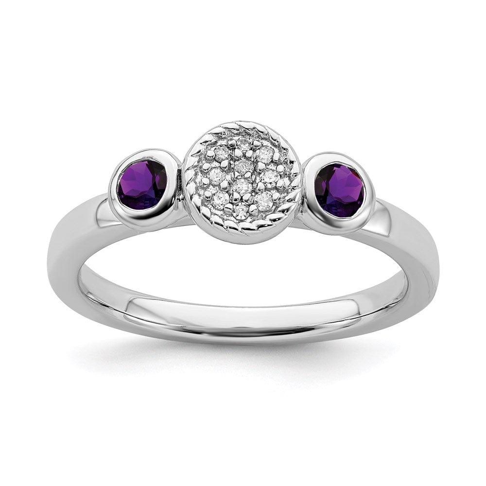 Sterling Silver Stackable Expressions Dbl Round Amethyst & Dia. Ring
