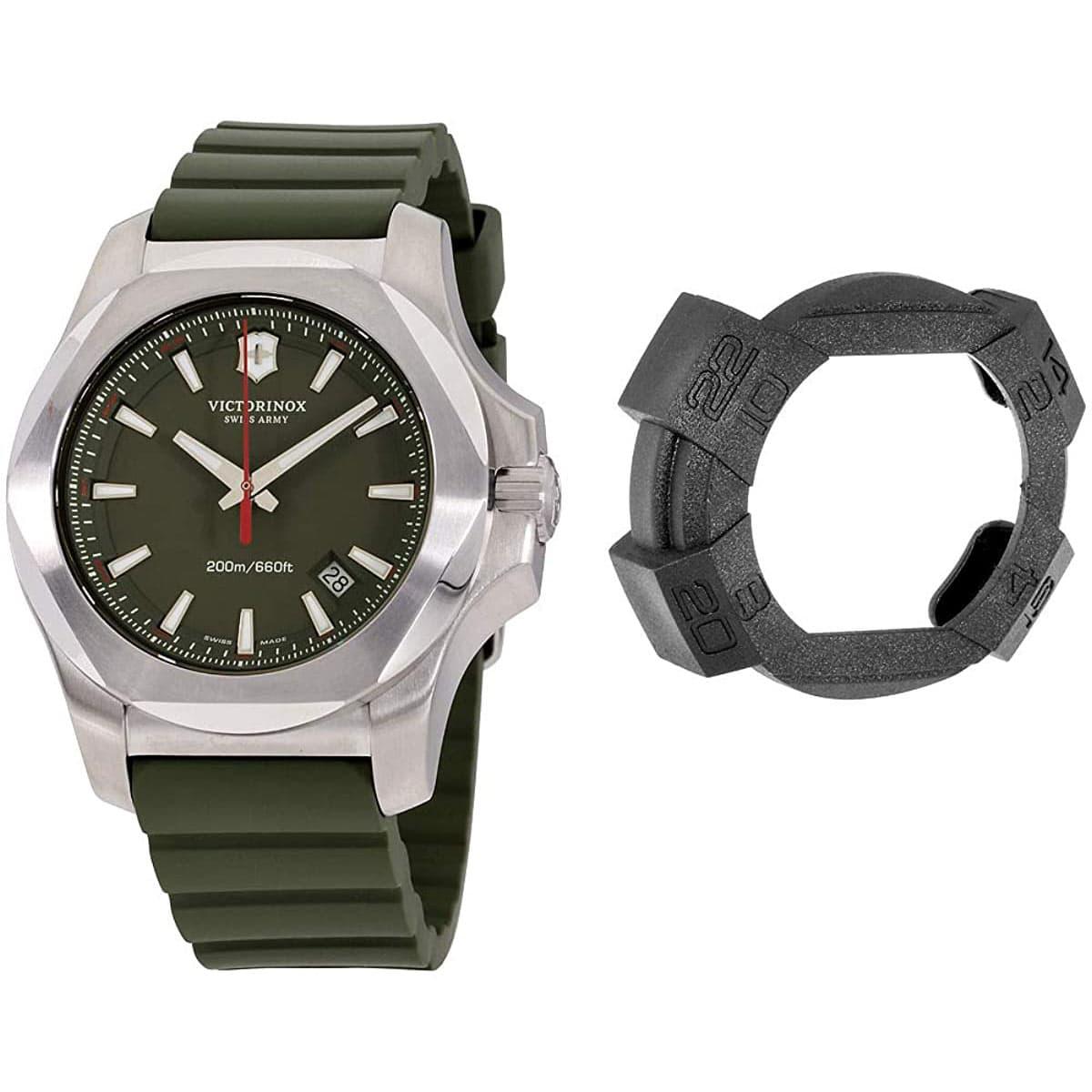 Victorinox Swiss Army Men s Watch I.N.O.X. Green Dial Rubber Strap