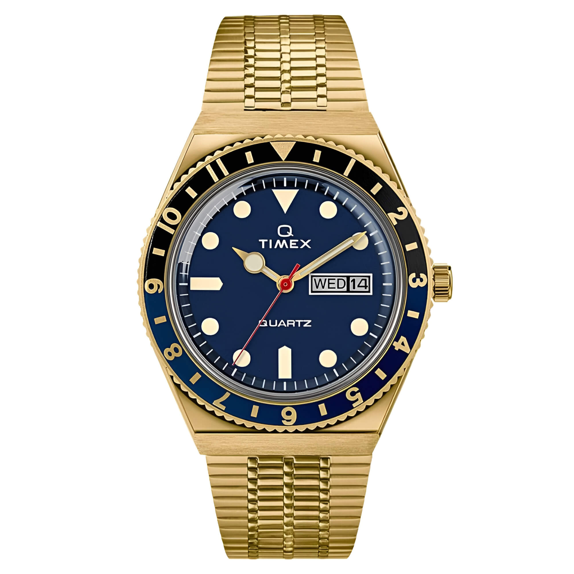 Timex Men's Quartz Watch - Q Reissue Blue Dial Gold Tone Bracelet | TW2U61400ZV