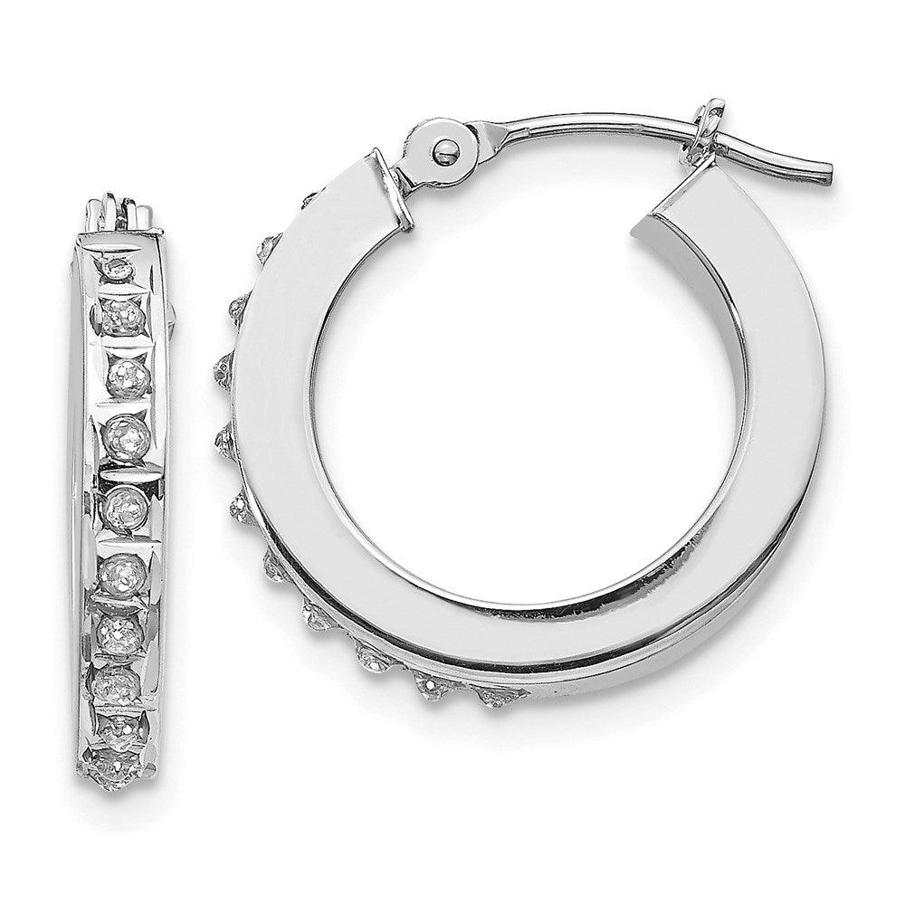 14k White Gold Diamond Fascination Round Hinged Hoop Earrings