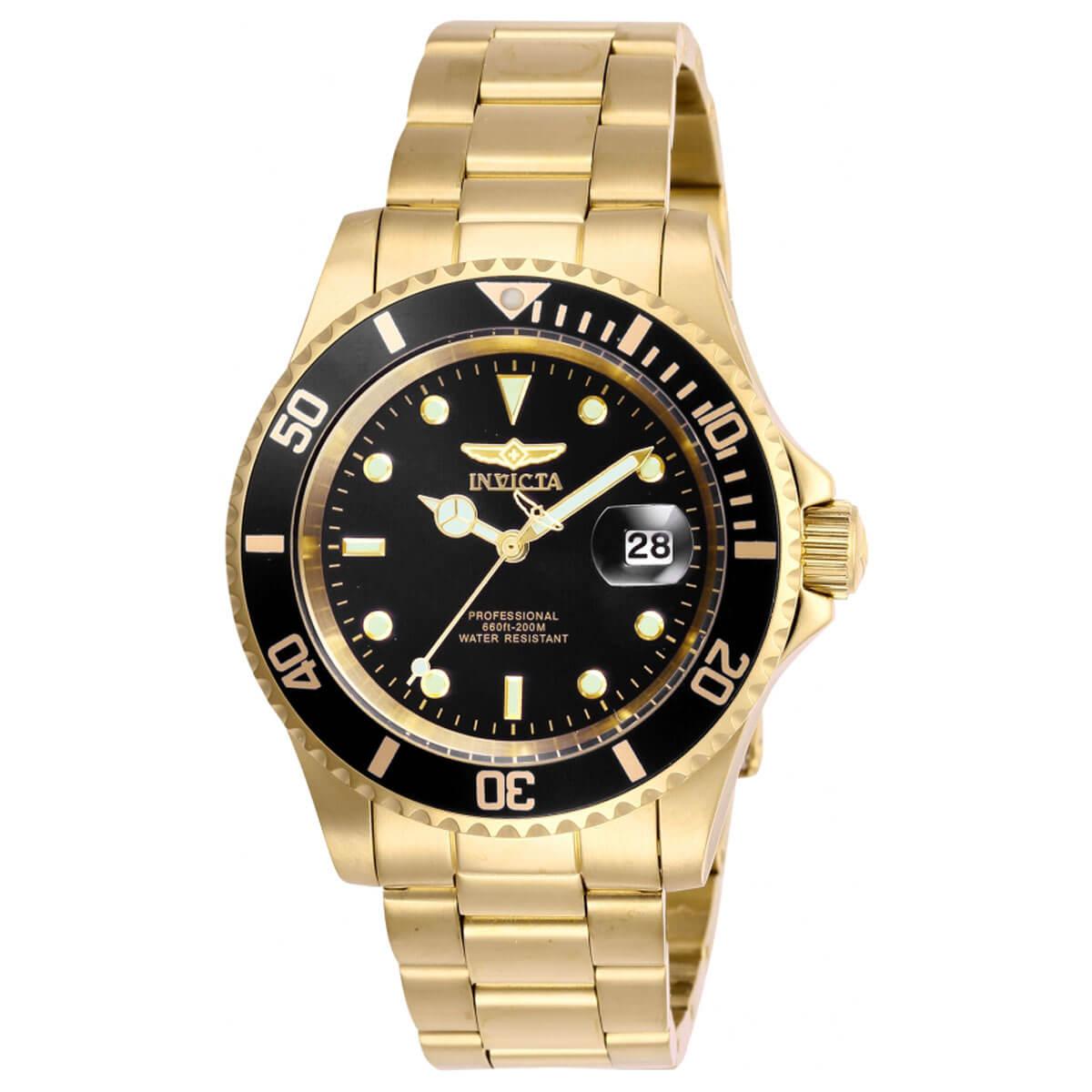 Invicta Men's Quartz Watch - Pro Diver Black Dial Yellow Gold Bracelet | 26975