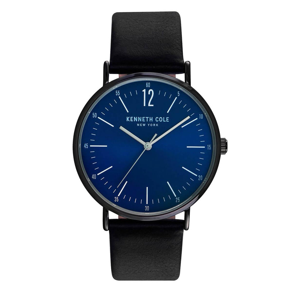 Kenneth Cole Men's Strap Watch - Classic Blue Dial Black Leather | KC5