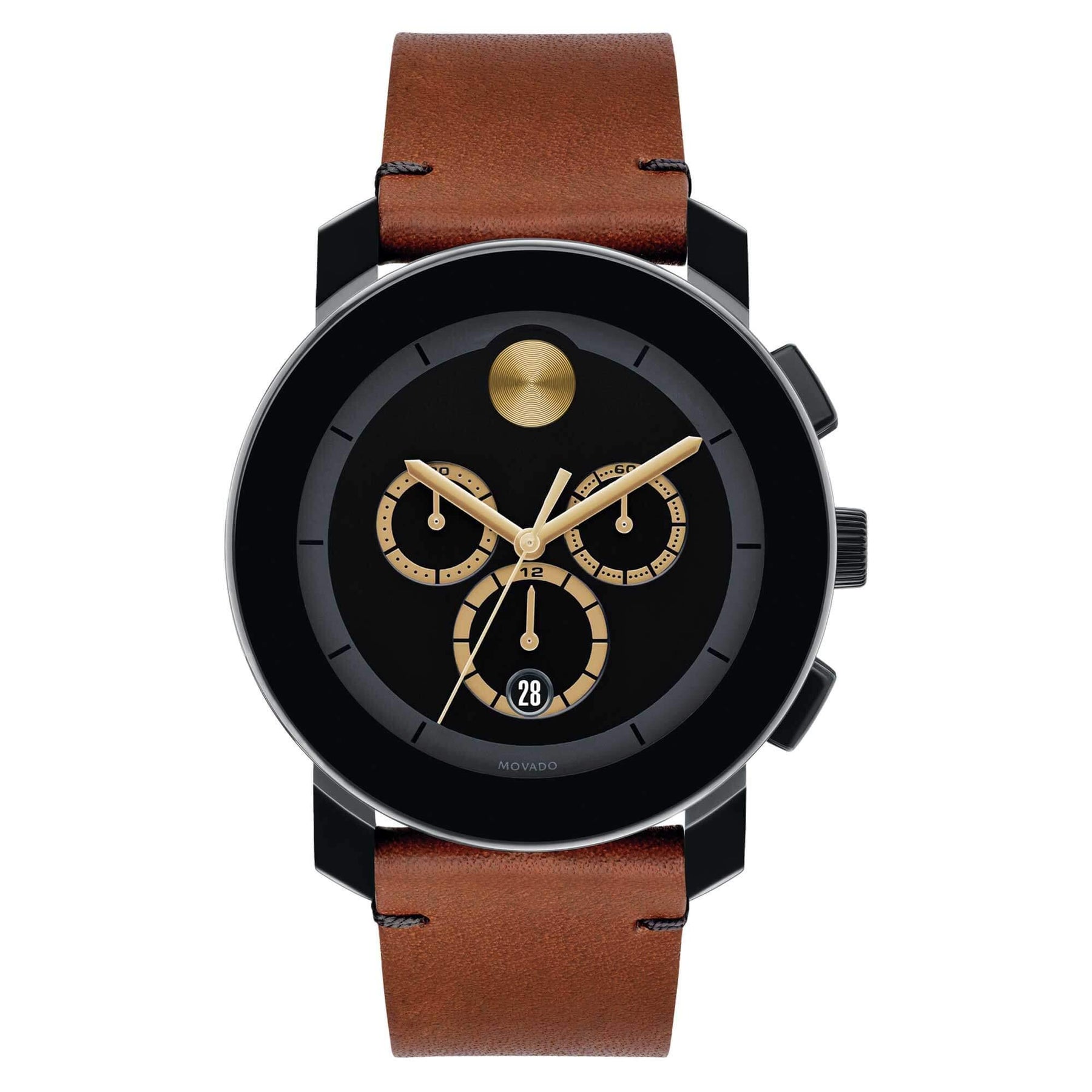 Movado Men s Chronograph Watch Trend Black Dial Dark Brown Leather S