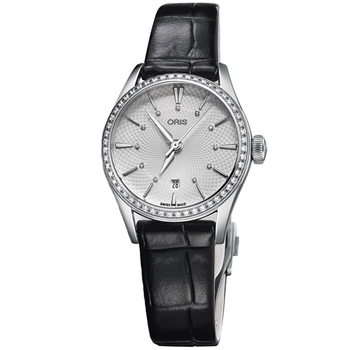 Oris Women s Automatic Watch Artelier Diamond Date Black Strap 01