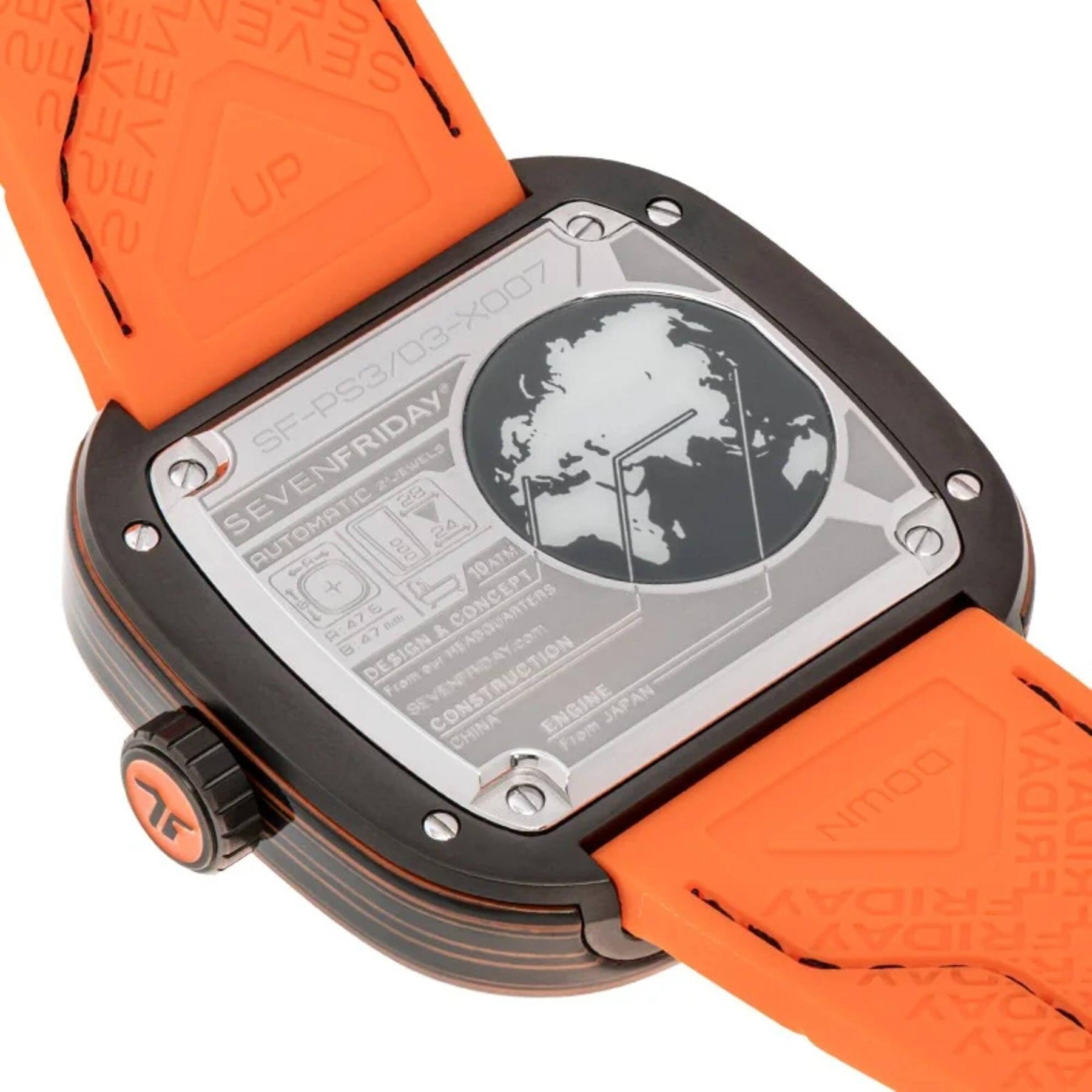 SevenFriday Men s Watch PS Series CCO Semi Skeleton Dial Orange Stra